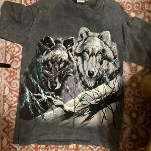 Vintage Harlequin Wolf T-Shirt Wolves Nature Wildlife Allover Print Large